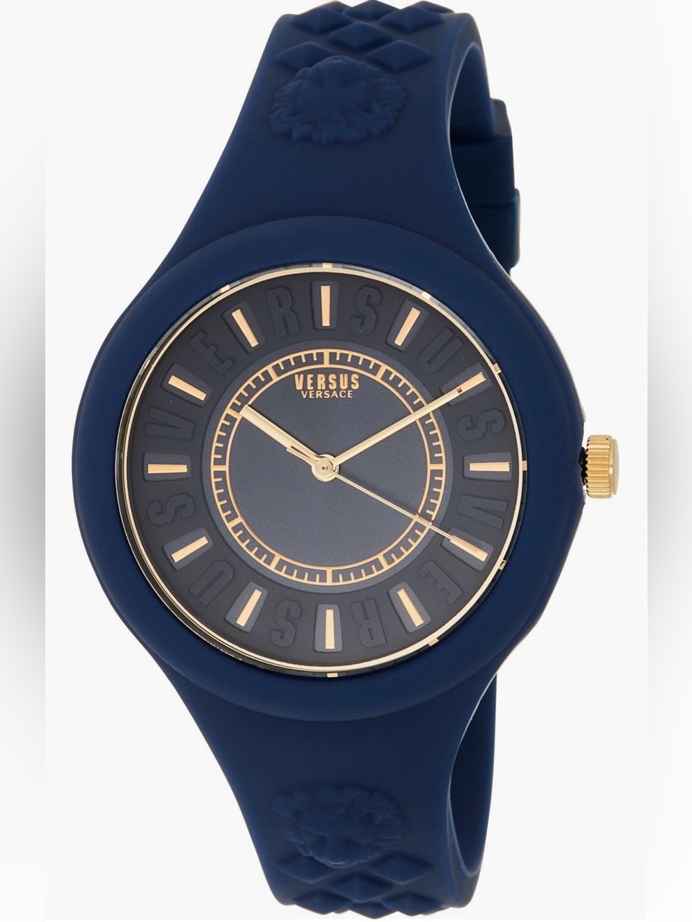 Versus Versace Unisex Quartz Analog Watch 39mm Blue Silicone Strap Gold Bezel